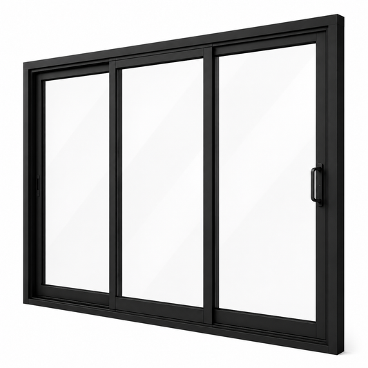 144 in. x 96 in. 3-panel black aluminum sliding patio door by ROZAN