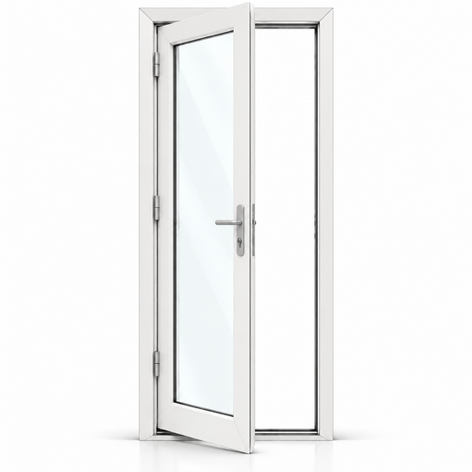42 x 80 white aluminum French patio door, single panel, left outswing configuration