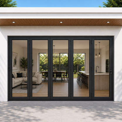 ROZAN 192 x 80 black aluminum bifold door with 5 panels, outswing configuration