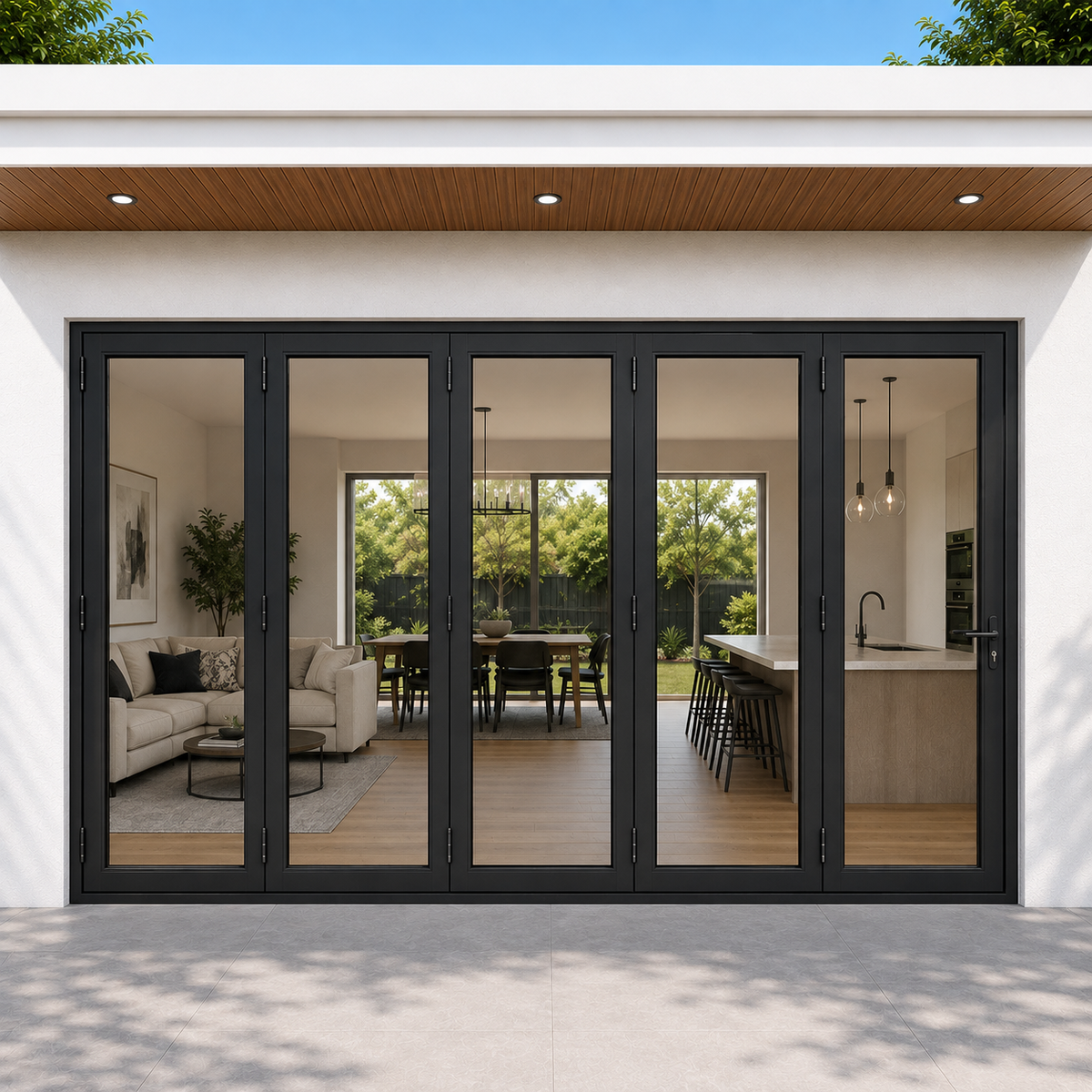 ROZAN 192 x 96 black aluminum bifold door with 5 panels, outswing configuration