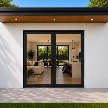 ROZAN 60 x 80 black aluminum bifold door with 2 panels, outswing configuration