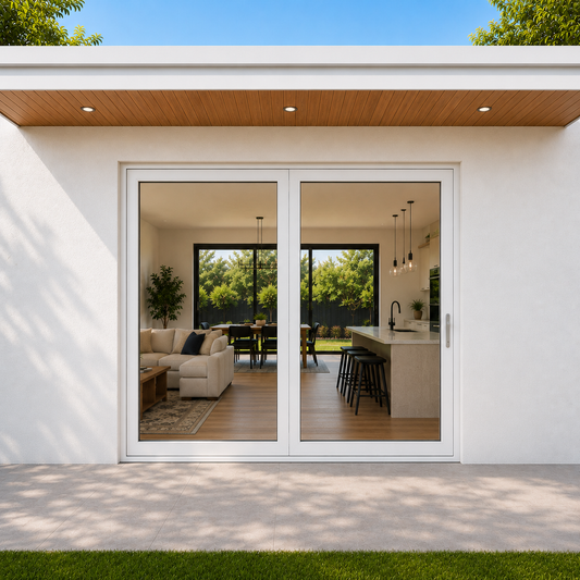 ROZAN 60 x 80 white aluminum bifold door with 2 panels, outswing configuration