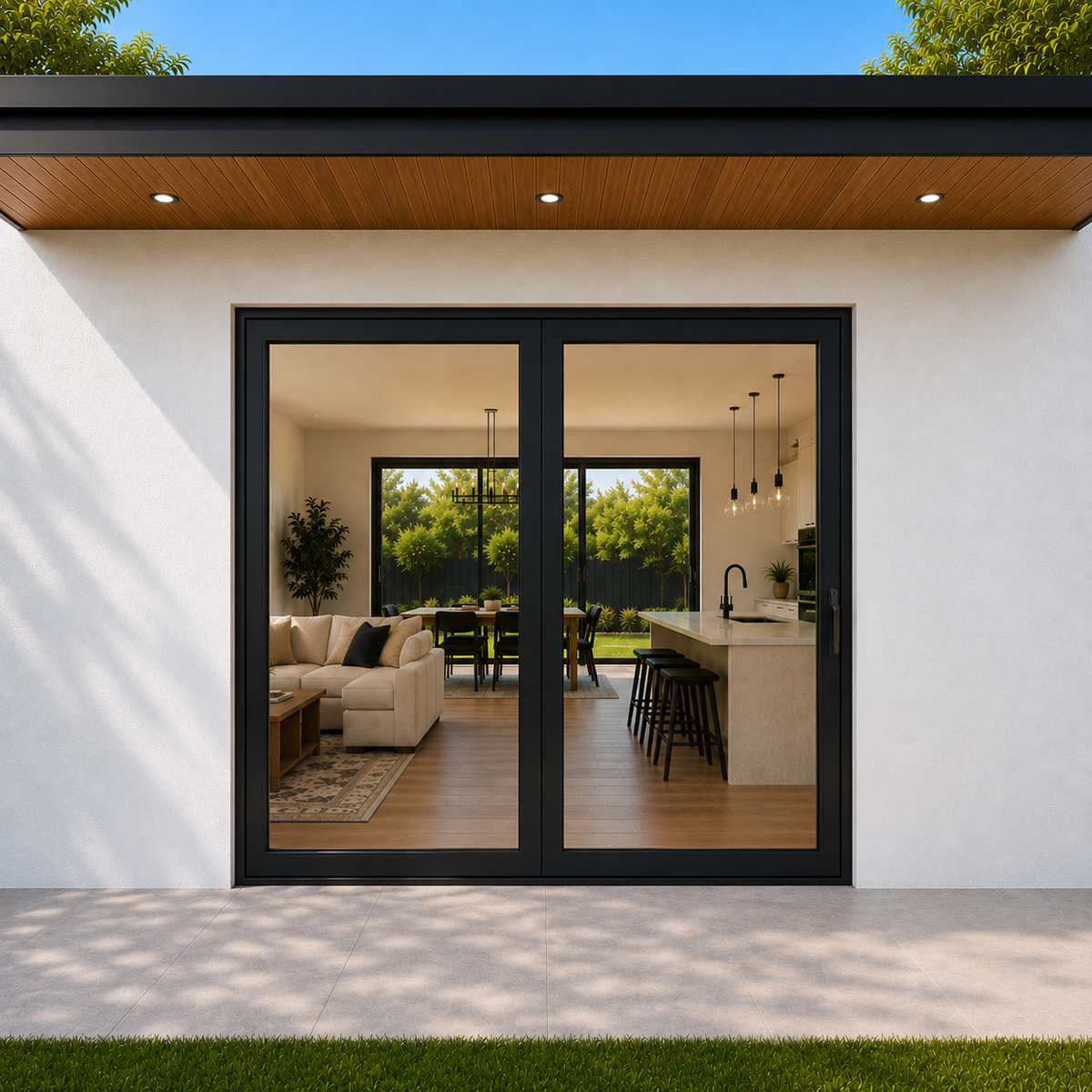 ROZAN 72 x 80 black aluminum bifold door with 2 panels, outswing configuration