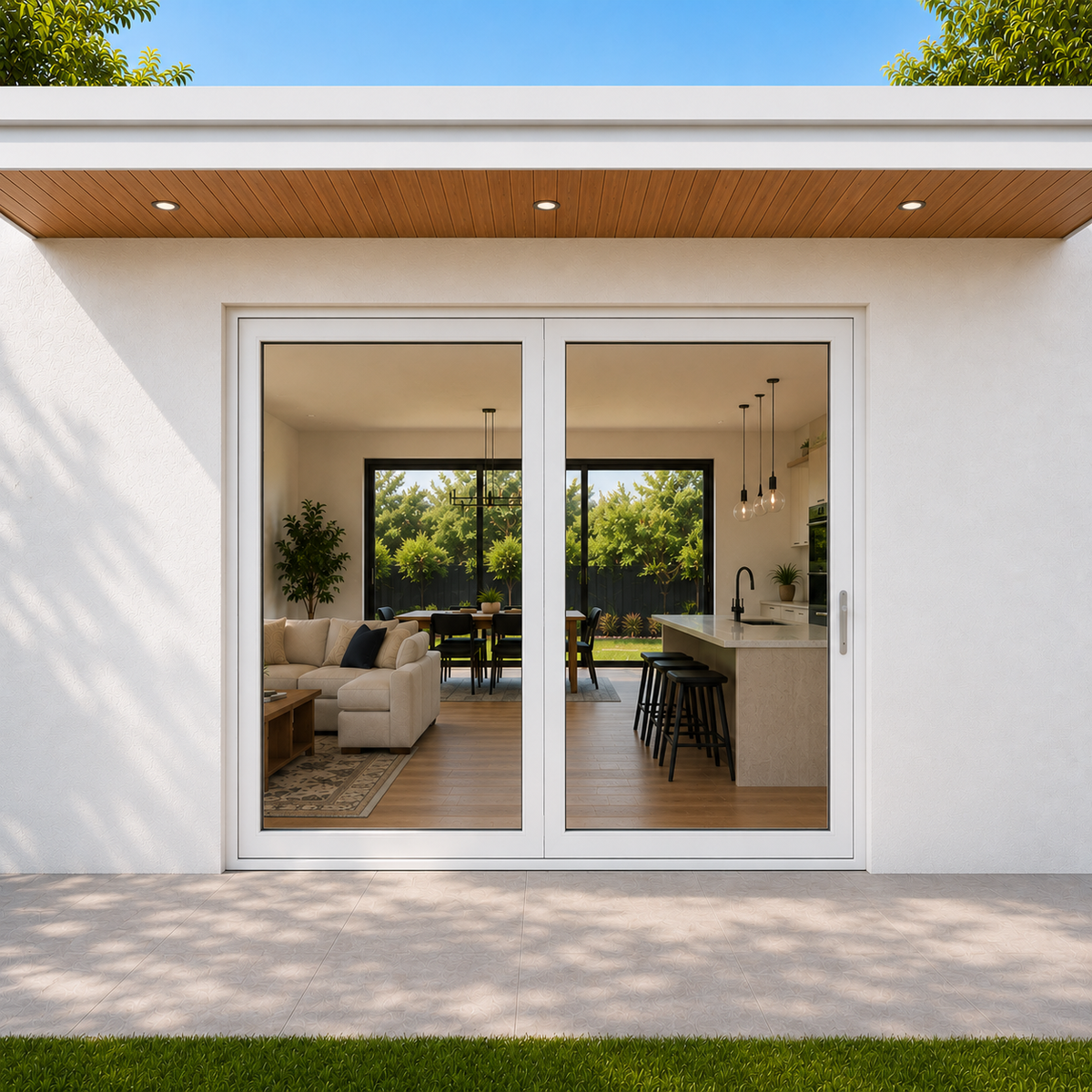 ROZAN 72 x 80 white aluminum bifold door with 2 panels, outswing configuration
