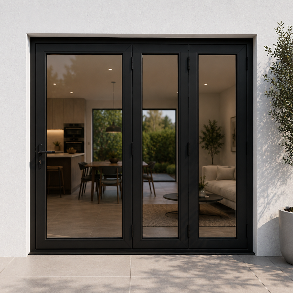 ROZAN 72 x 96 black aluminum bifold door with 3 panels, outswing configuration
