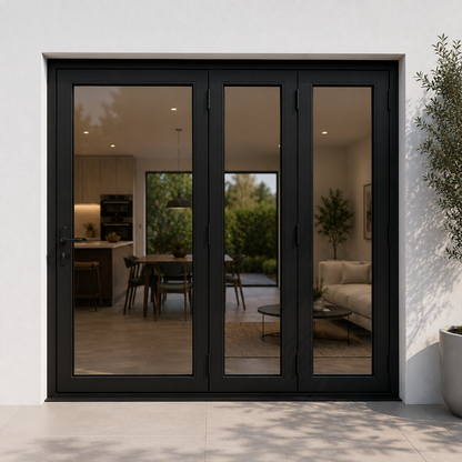 ROZAN 72 x 96 black aluminum bifold door with 3 panels, outswing configuration
