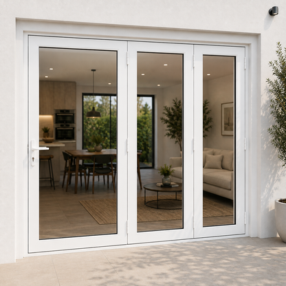 ROZAN 72 x 96 white aluminum bifold door with 3 panels, outswing configuration
