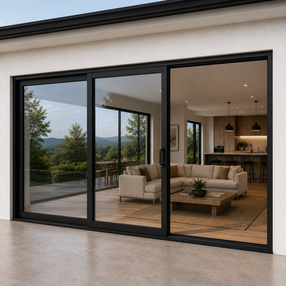 108 in. x 80 in. 3-panel black aluminum sliding patio door by ROZAN