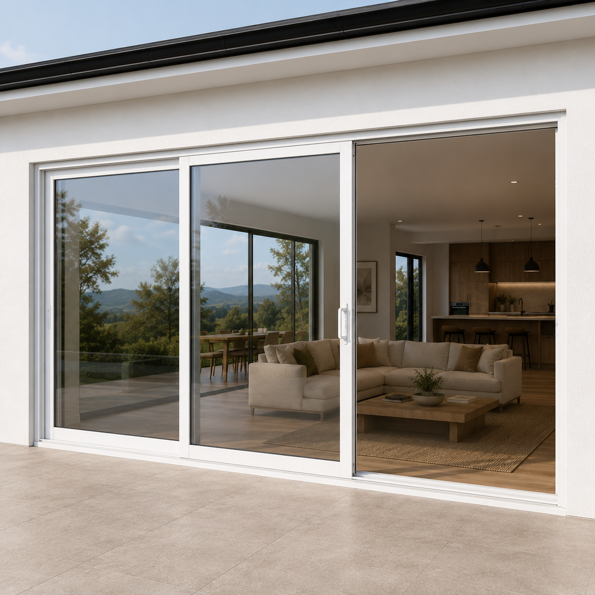 120 in. x 80 in. 3-panel white aluminum sliding patio door by ROZAN