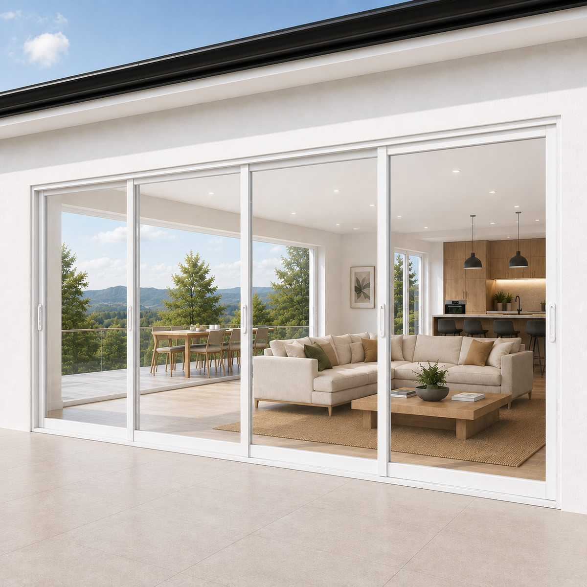 192 in. x 80 in. 4-panel white aluminum sliding patio door by ROZAN