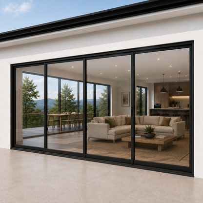 192 in. x 96 in. 4-panel black aluminum sliding patio door by ROZAN