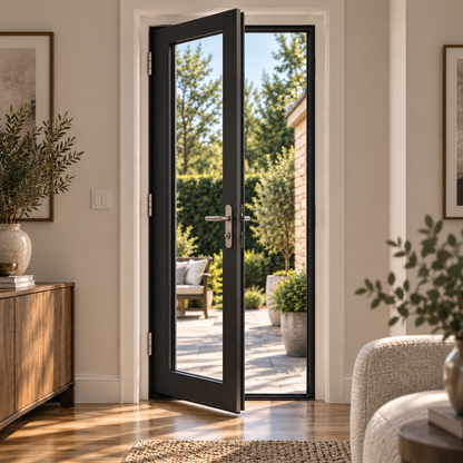 32 in. x 80 in. 1-panel black aluminum French patio door left hand inswing by ROZAN