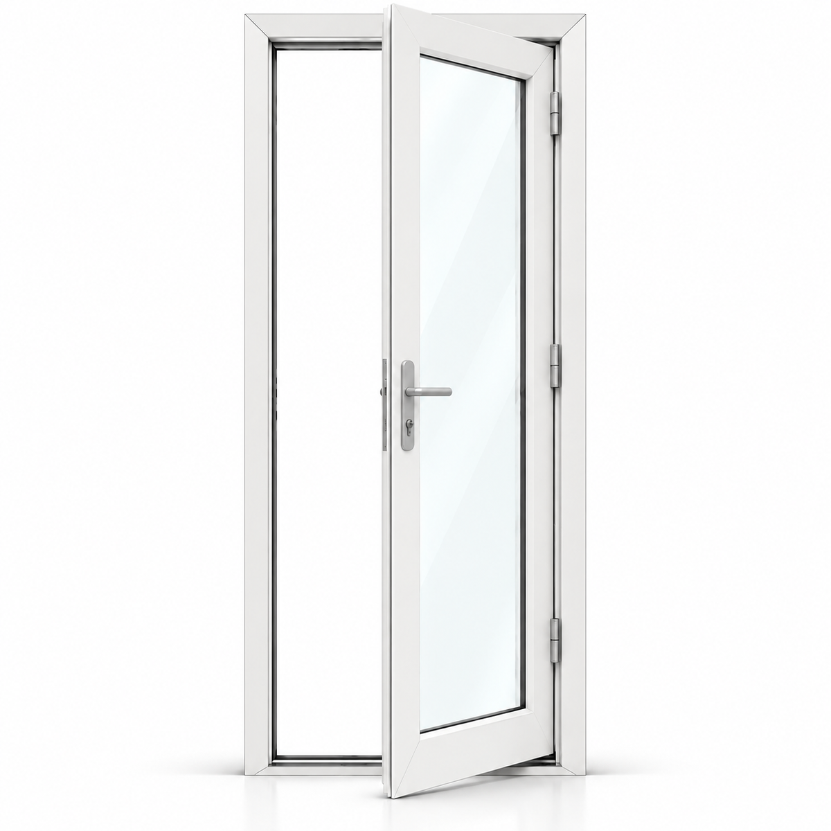 32 x 80 white aluminum French patio door, single panel, right outswing configuration