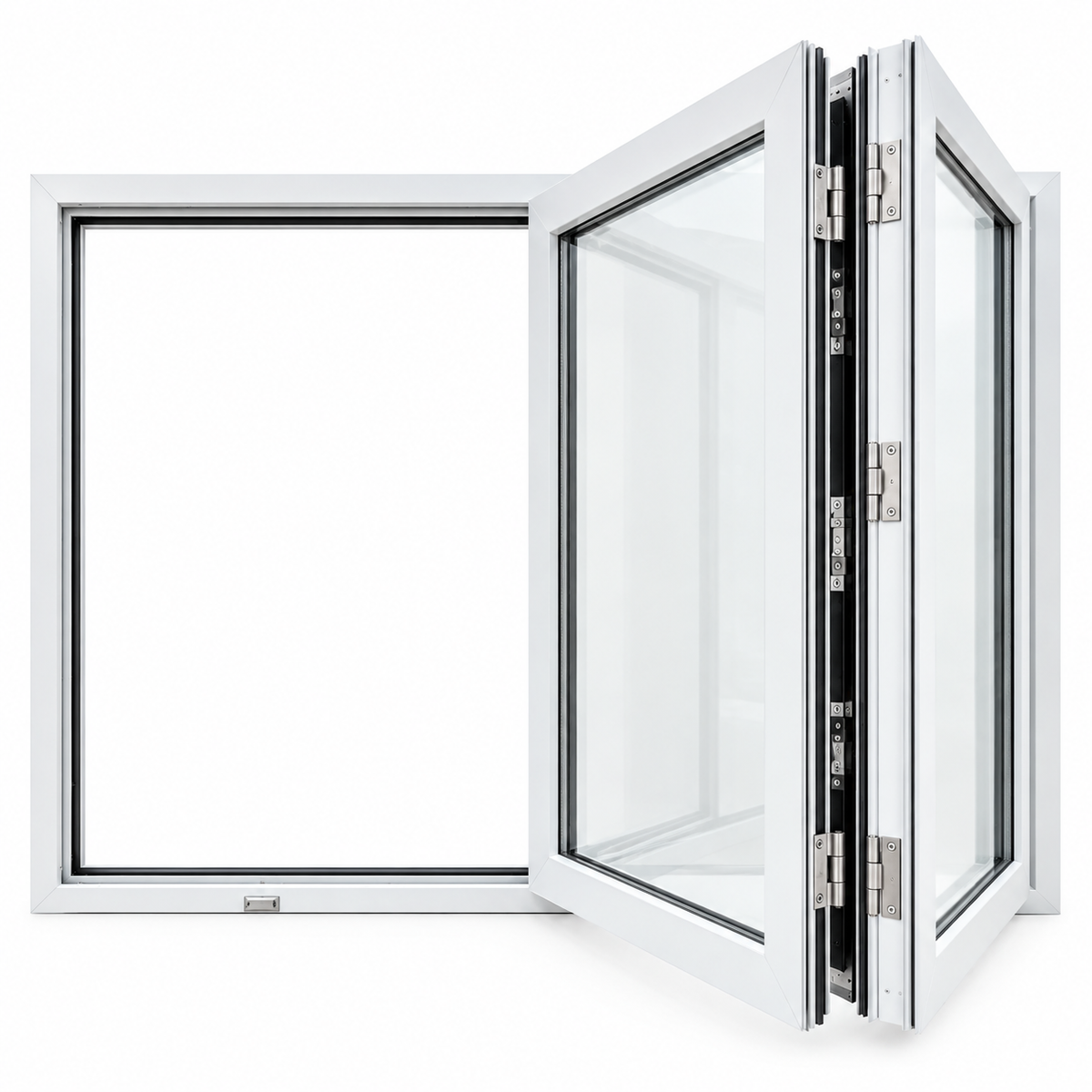 ROZAN 60 x 42 white aluminum bifold window with 2-panel right opening configuration