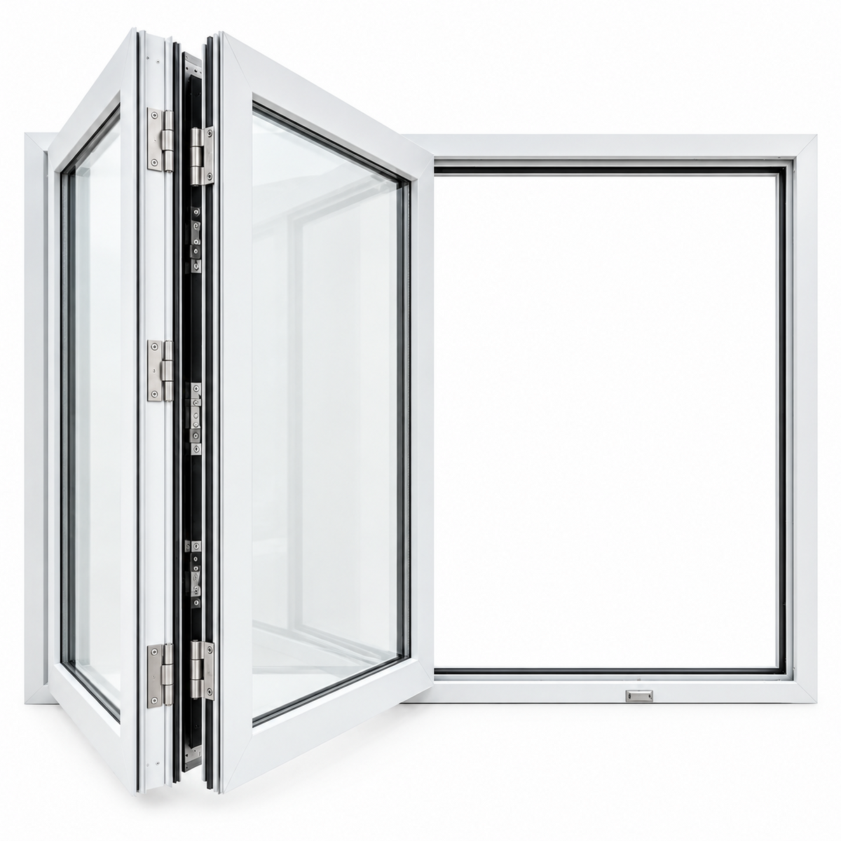 ROZAN 60 x 48 white aluminum bifold window with 2-panel left opening configuration