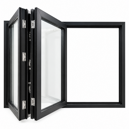 ROZAN 60 x 60 black aluminum bifold window with 2-panel left opening configuration