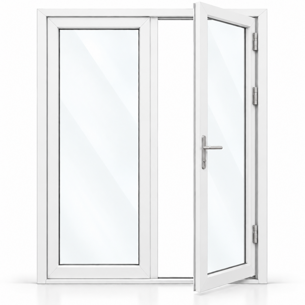 60 x 80 white aluminum French patio door, 2 panels, right active panel outswing configuration