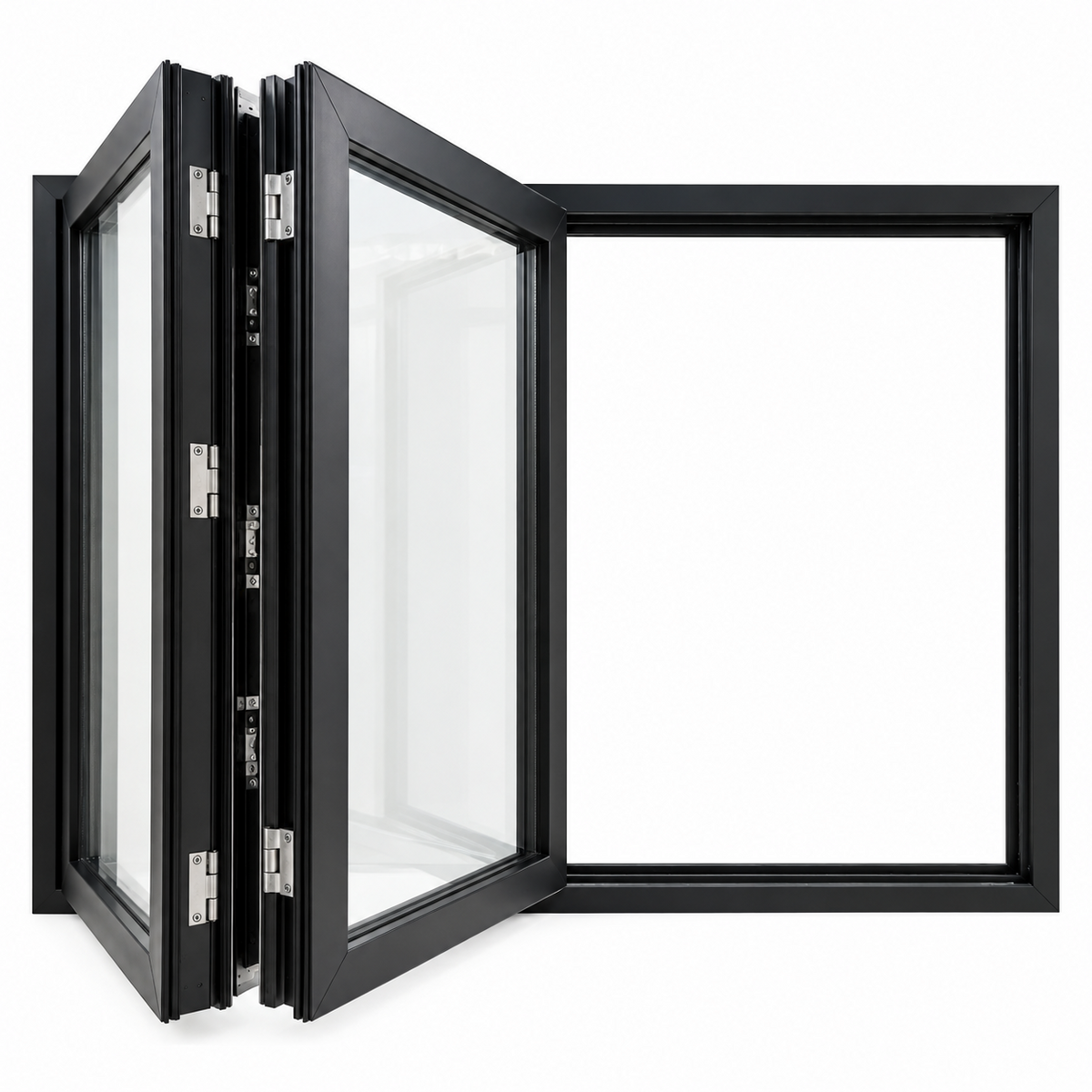 ROZAN 72 x 36 black aluminum bifold window with 2-panel left opening configuration