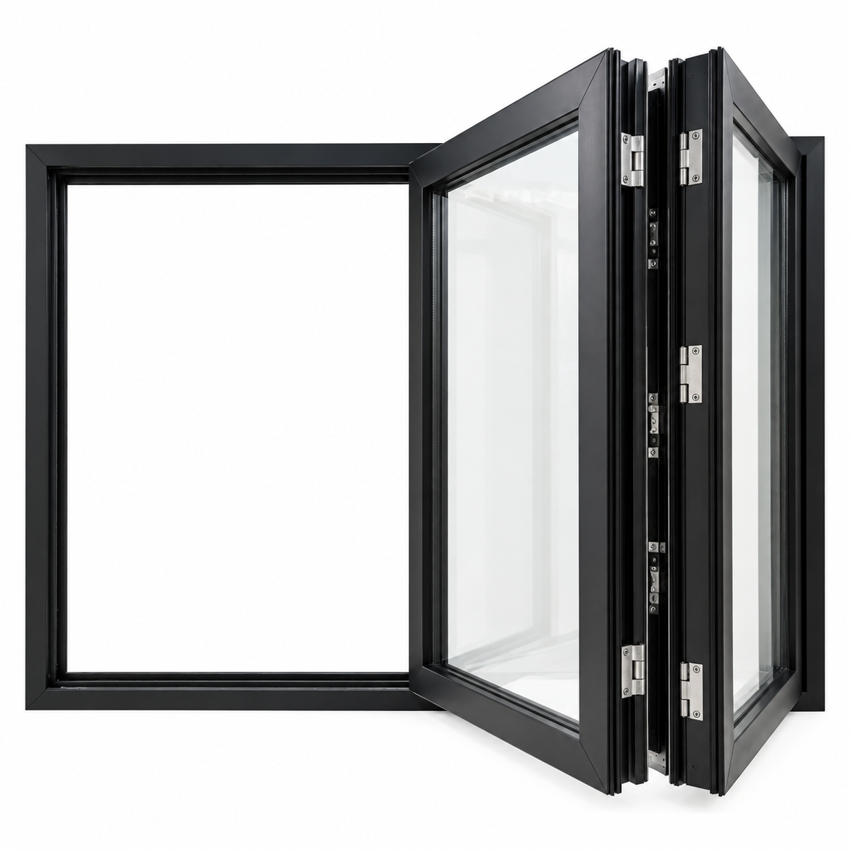 ROZAN 72 x 36 black aluminum bifold window with 2-panel right opening configuration