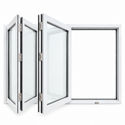 ROZAN 72 x 42 white aluminum bifold window with 3-panel left opening configuration