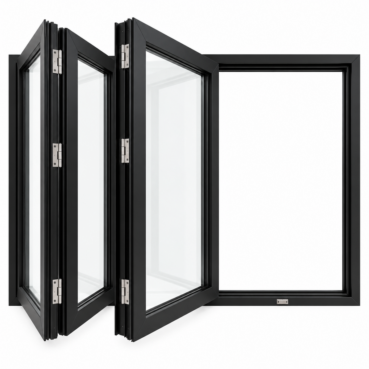 ROZAN 72 x 48 black aluminum bifold window with 3-panel left opening configuration