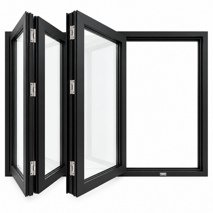 ROZAN 72 x 48 black aluminum bifold window with 3-panel left opening configuration