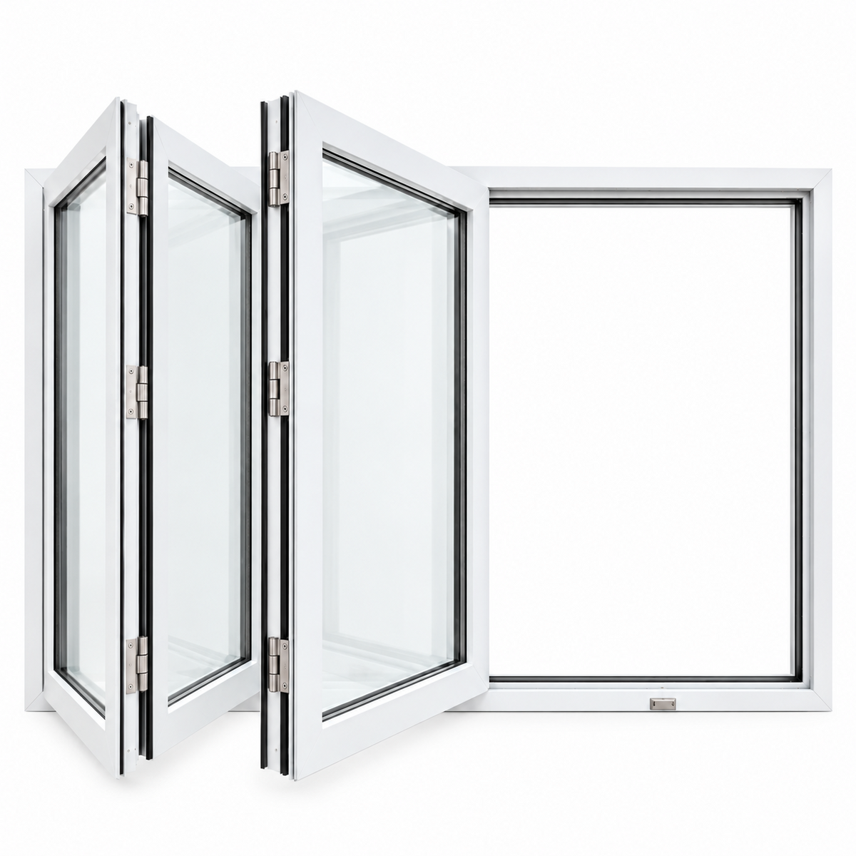 ROZAN 72 x 48 white aluminum bifold window with 3-panel left opening configuration