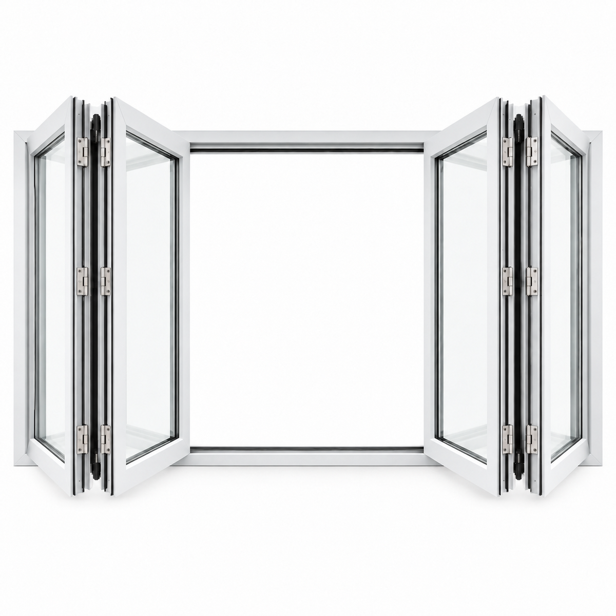 ROZAN 72 x 48 white aluminum bifold window with 4-panel center opening configuration