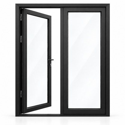 72 x 96 black aluminum French patio door, 2 panels, left active panel inswing configuration