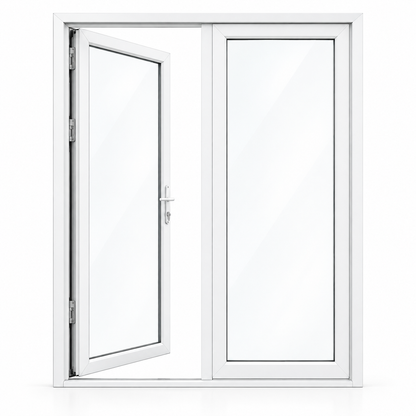 72 x 96 white aluminum French patio door, 2 panels, left active panel inswing configuration