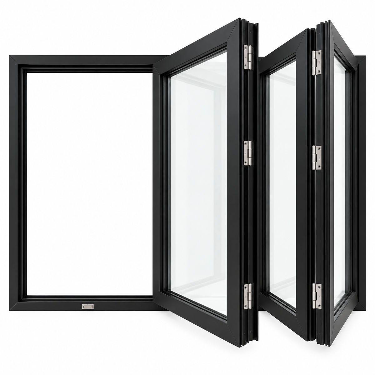 ROZAN 96 x 36 black aluminum bifold window with 3-panel right opening configuration