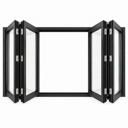 ROZAN 96 x 36 black aluminum bifold window with 4-panel center opening configuration