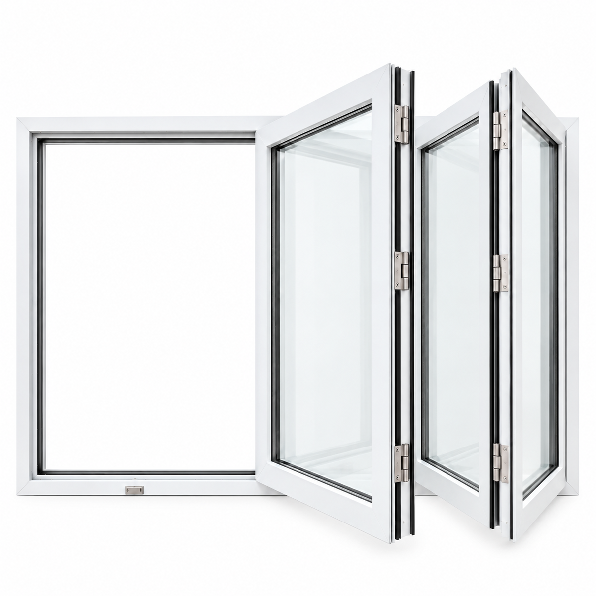 ROZAN 96 x 36 white aluminum bifold window with 3-panel right opening configuration