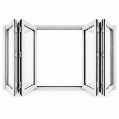ROZAN 96 x 36 white aluminum bifold window with 4-panel center opening configuration