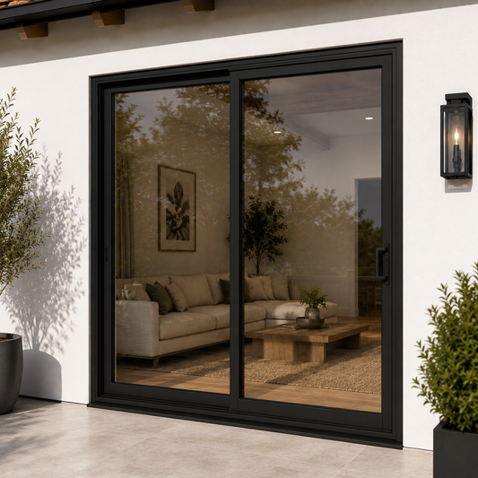 96 in. x 80 in. 2-panel black aluminum sliding patio door by ROZAN