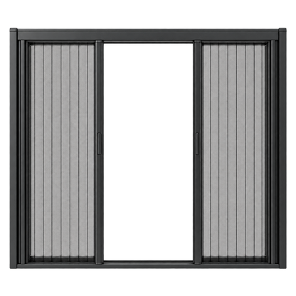 Black center-opening retractable screen with dual panels retracting to both sides